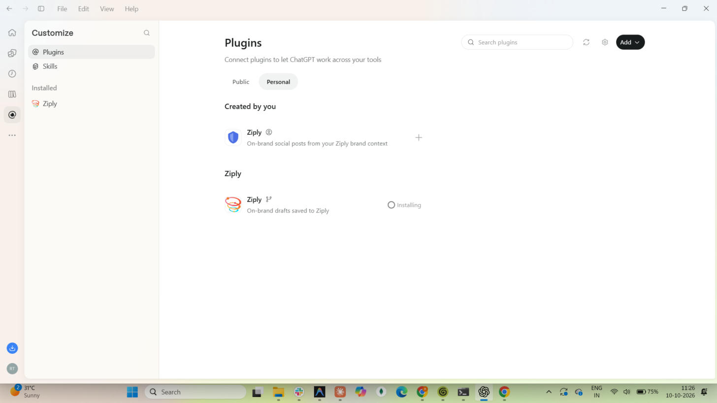 Ziply plugin showing Loading, then Installing