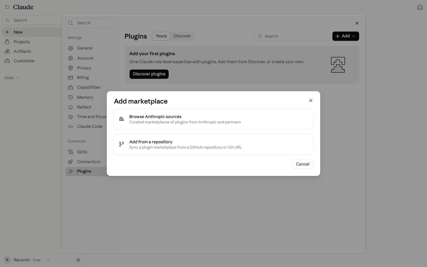 Click Add from a repository. Add marketplace dialog.
