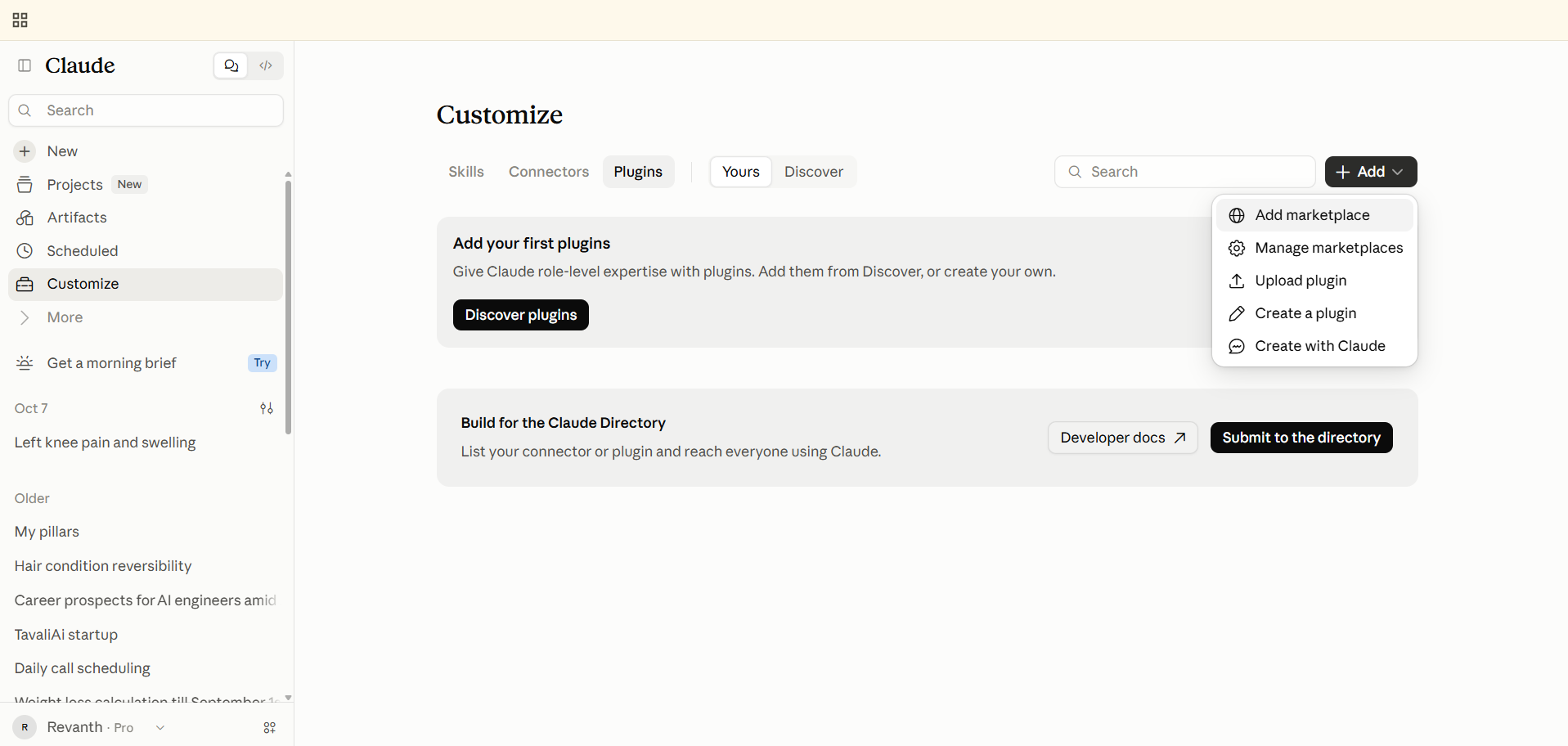 Add menu with Add marketplace selected